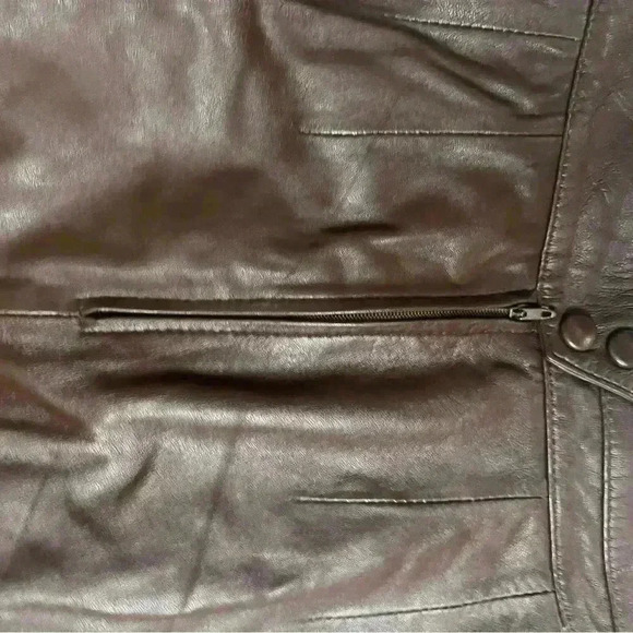 Vintage 70s Brown Leather Pencil Skirt EU 36 XXS - Picture 12 of 14